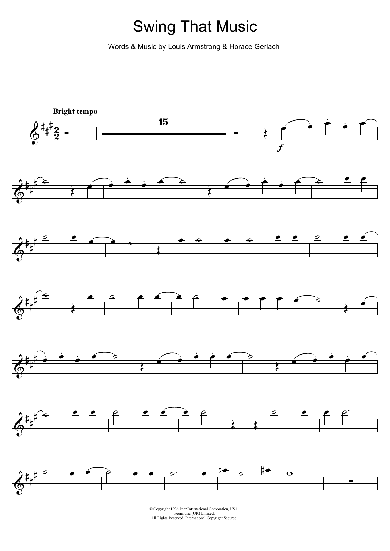 Louis Armstrong Swing That Music Sheet Music Notes & Chords for Alto Saxophone - Download or Print PDF