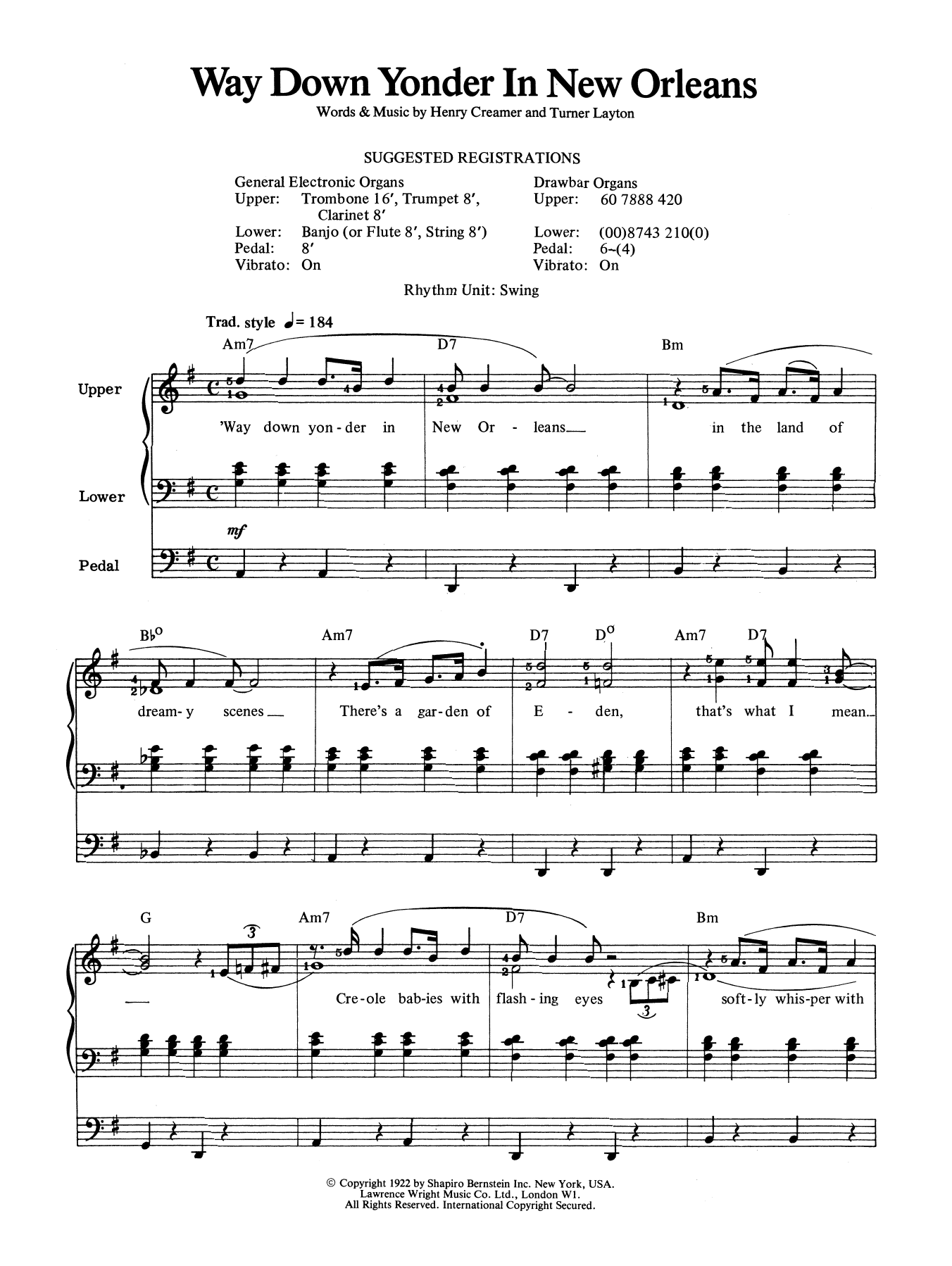 Louis Armstrong Way Down Yonder In New Orleans Sheet Music Notes & Chords for Organ - Download or Print PDF