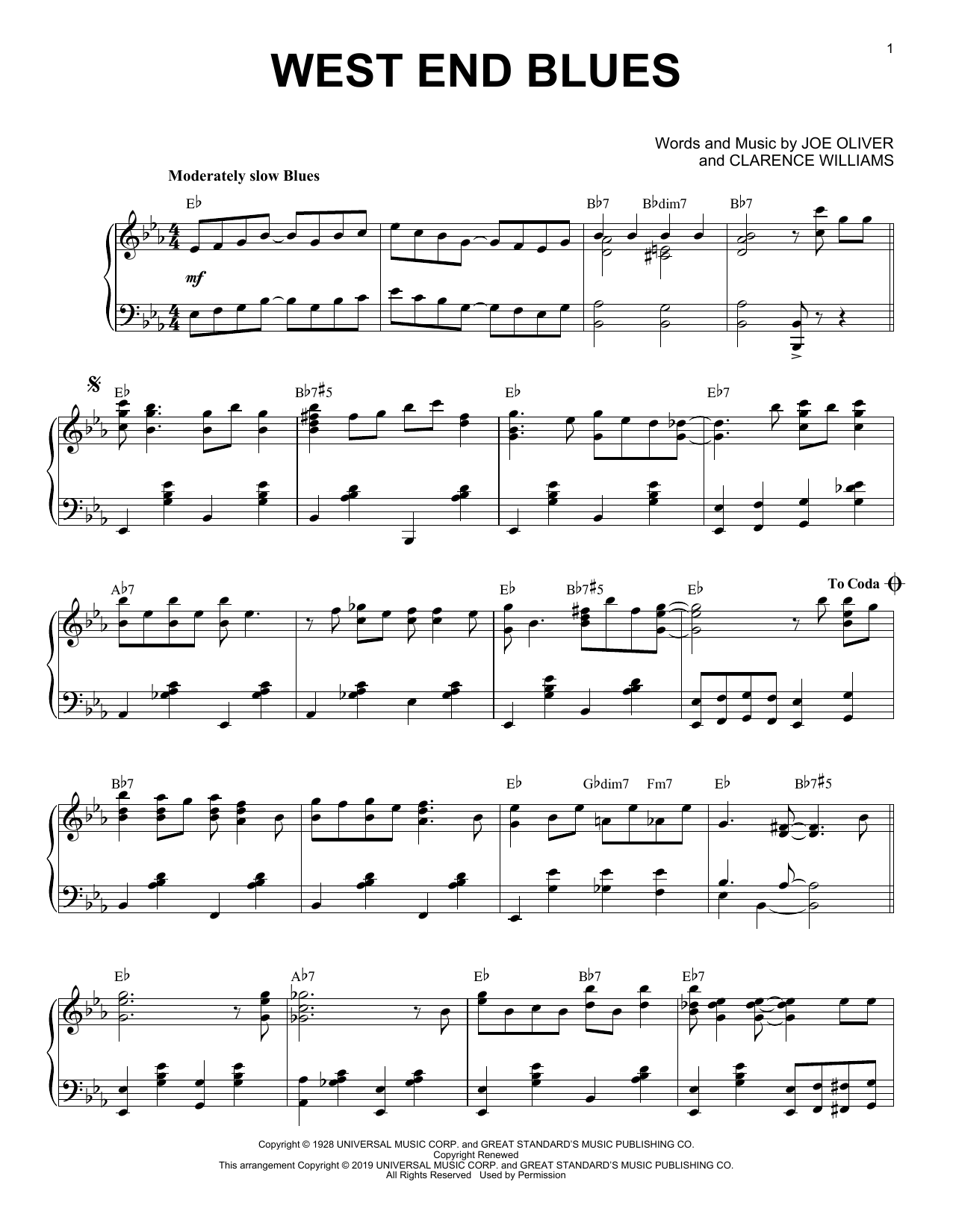 Louis Armstrong West End Blues [Jazz version] Sheet Music Notes & Chords for Piano Solo - Download or Print PDF