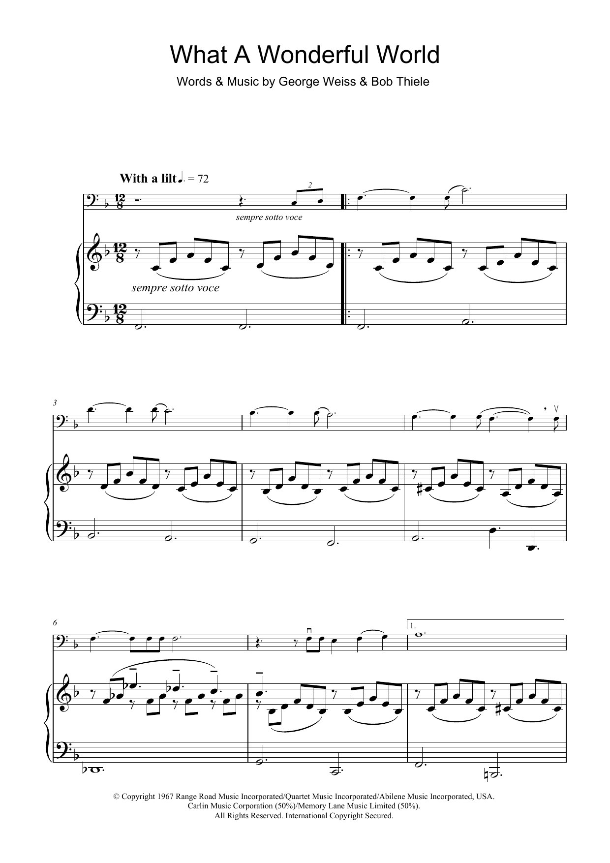 Louis Armstrong What A Wonderful World (abridged) Sheet Music Notes & Chords for Cello - Download or Print PDF
