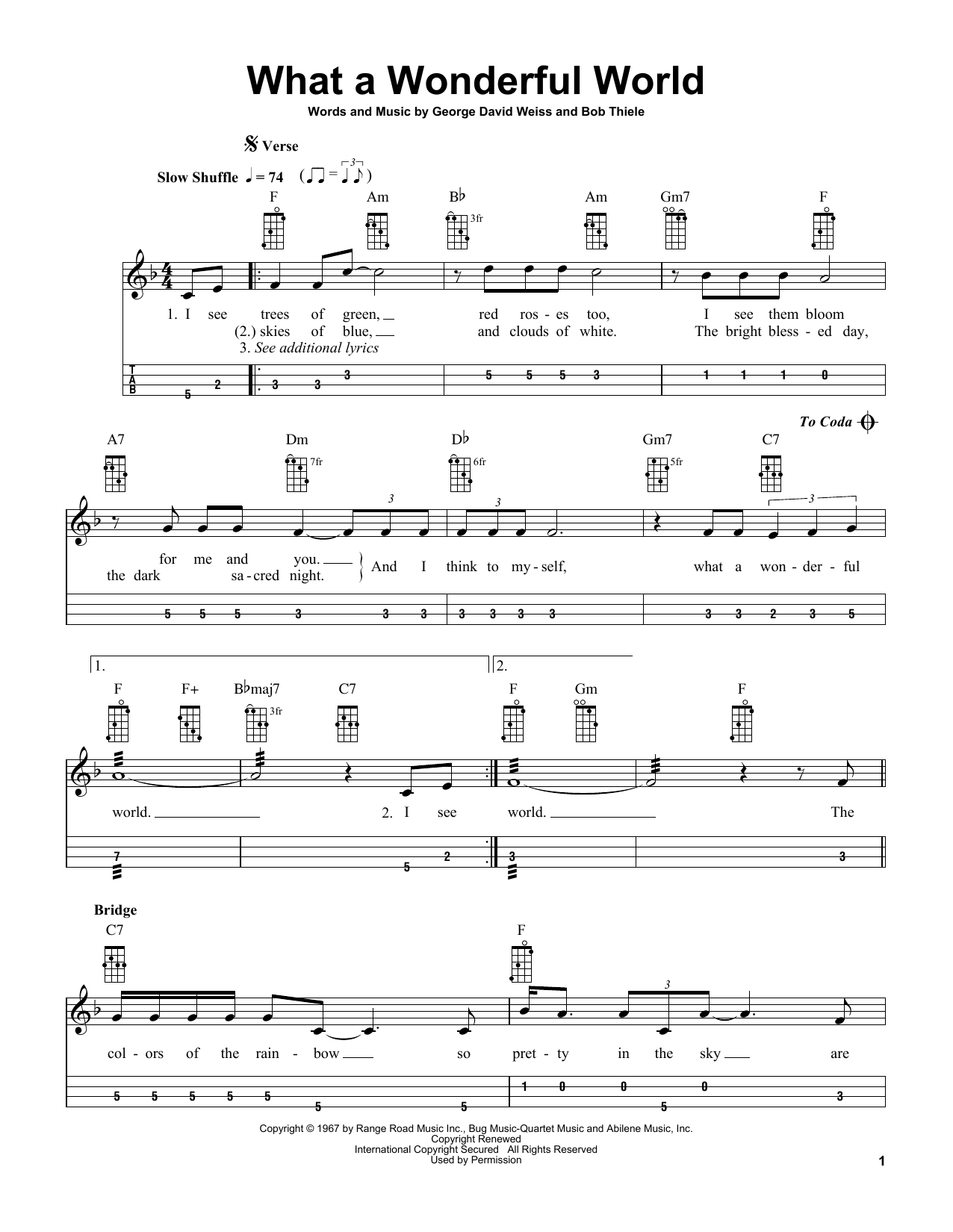 Louis Armstrong What A Wonderful World (arr. Bobby Westfall) Sheet Music Notes & Chords for Mandolin - Download or Print PDF