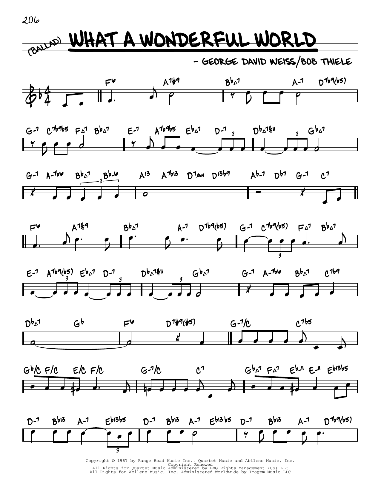 Louis Armstrong What A Wonderful World (arr. David Hazeltine) Sheet Music Notes & Chords for Real Book – Enhanced Chords - Download or Print PDF