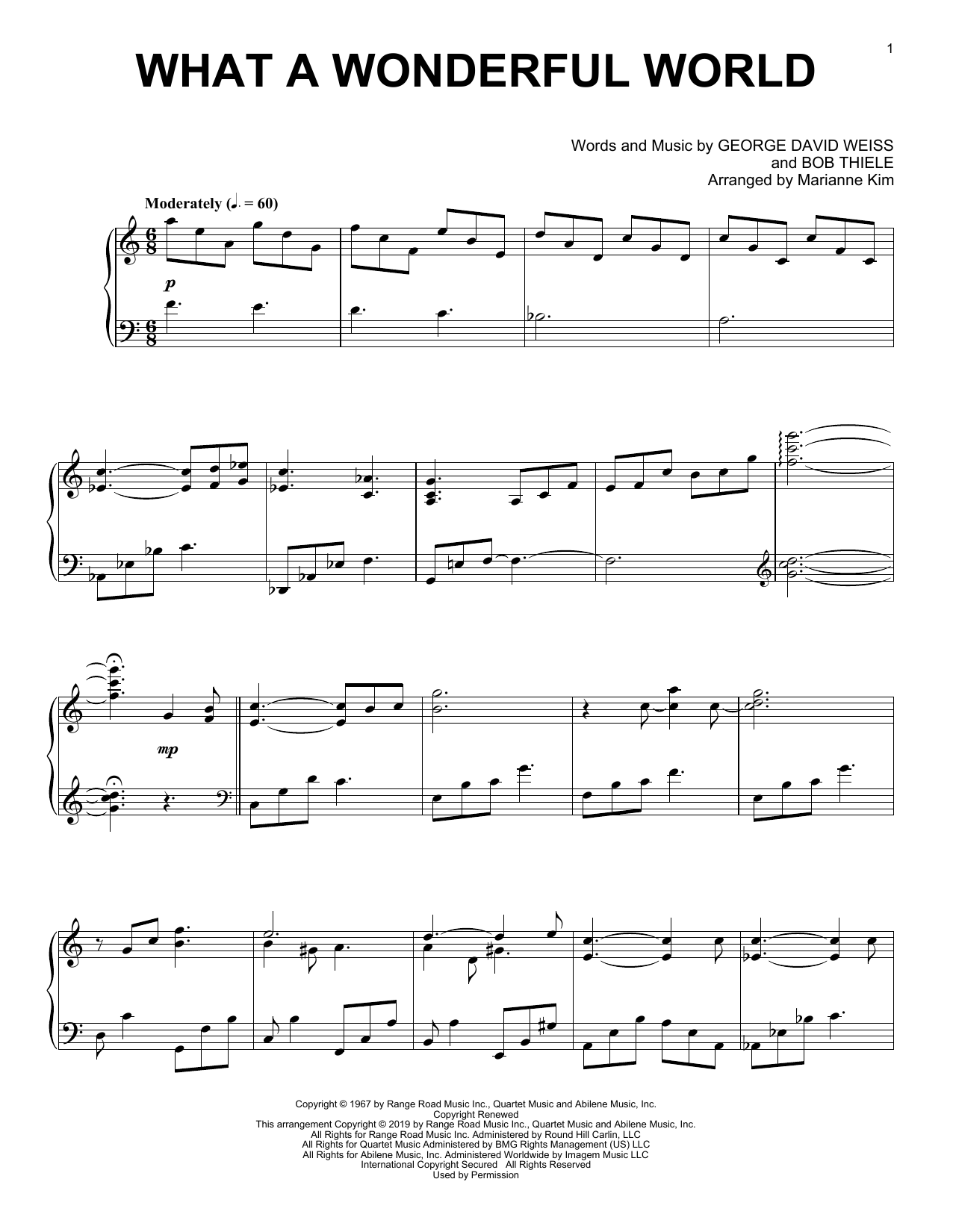 Louis Armstrong What A Wonderful World (arr. Marianne Kim) Sheet Music Notes & Chords for Piano Solo - Download or Print PDF