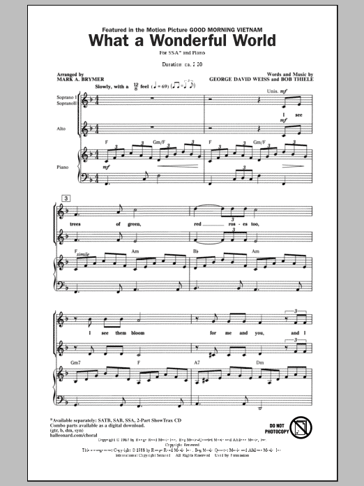 Louis Armstrong What A Wonderful World (arr. Mark Brymer) Sheet Music Notes & Chords for 2-Part Choir - Download or Print PDF