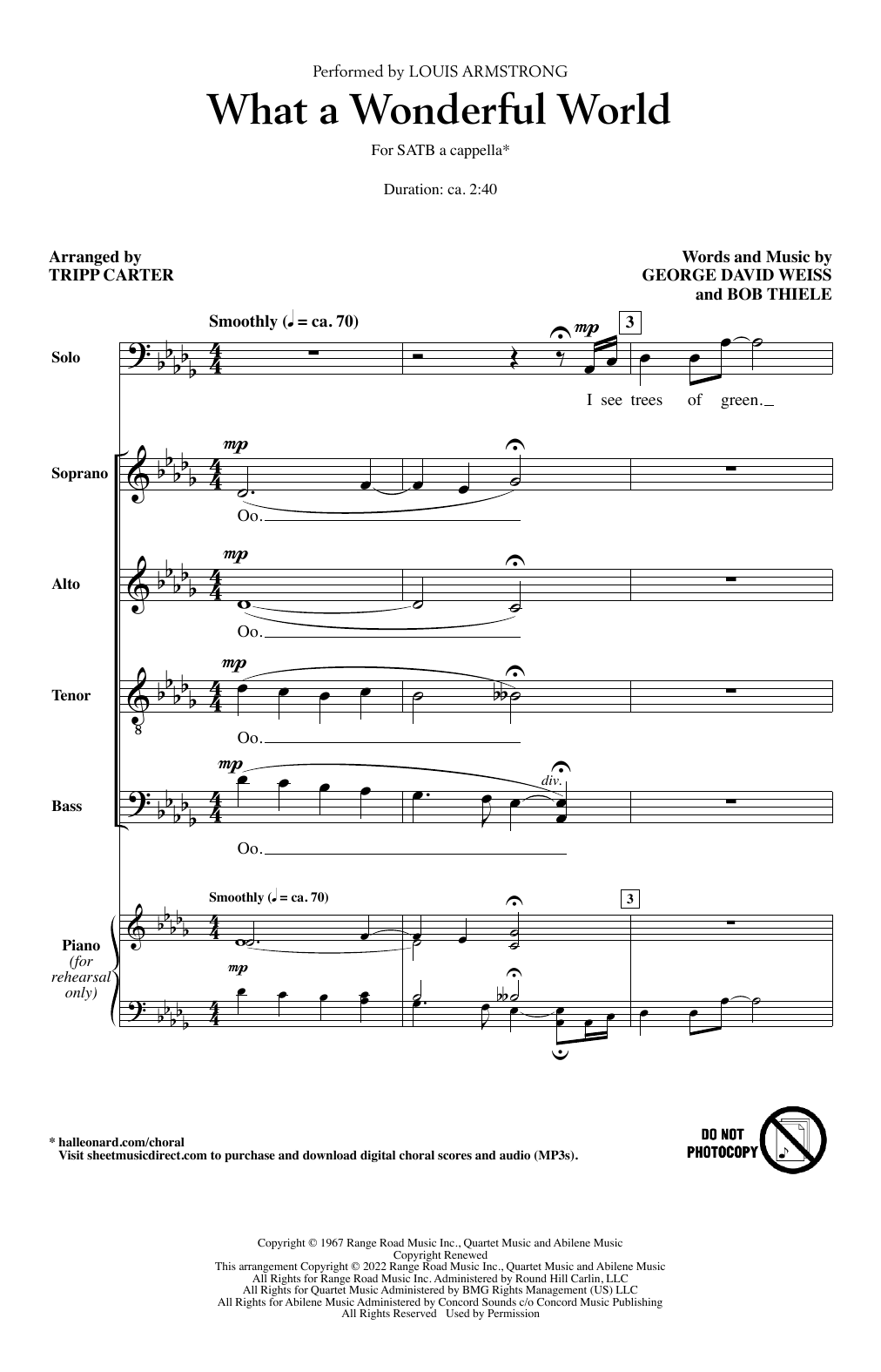 Louis Armstrong What A Wonderful World (arr. Tripp Carter) Sheet Music Notes & Chords for SATB Choir - Download or Print PDF