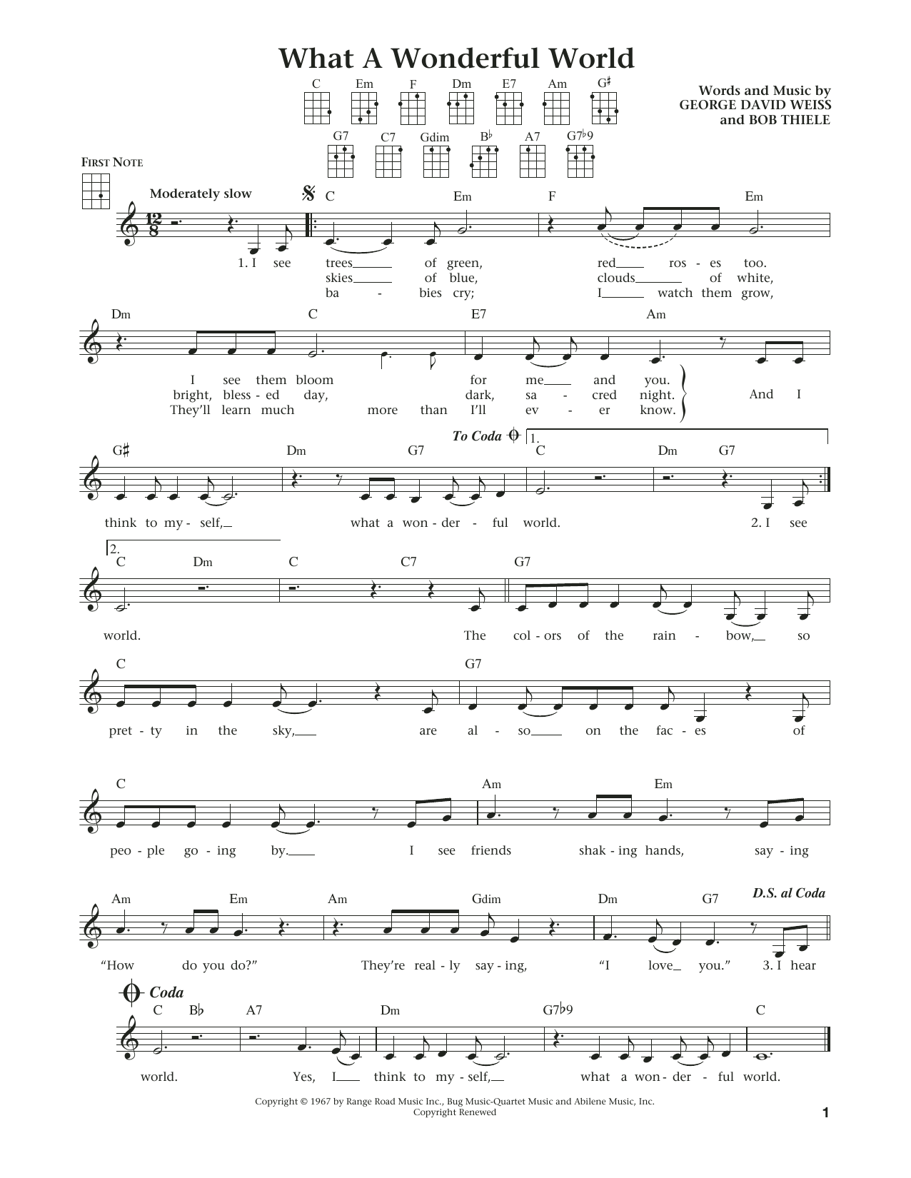 Louis Armstrong What A Wonderful World (from The Daily Ukulele) (arr. Liz and Jim Beloff) Sheet Music Notes & Chords for Ukulele - Download or Print PDF
