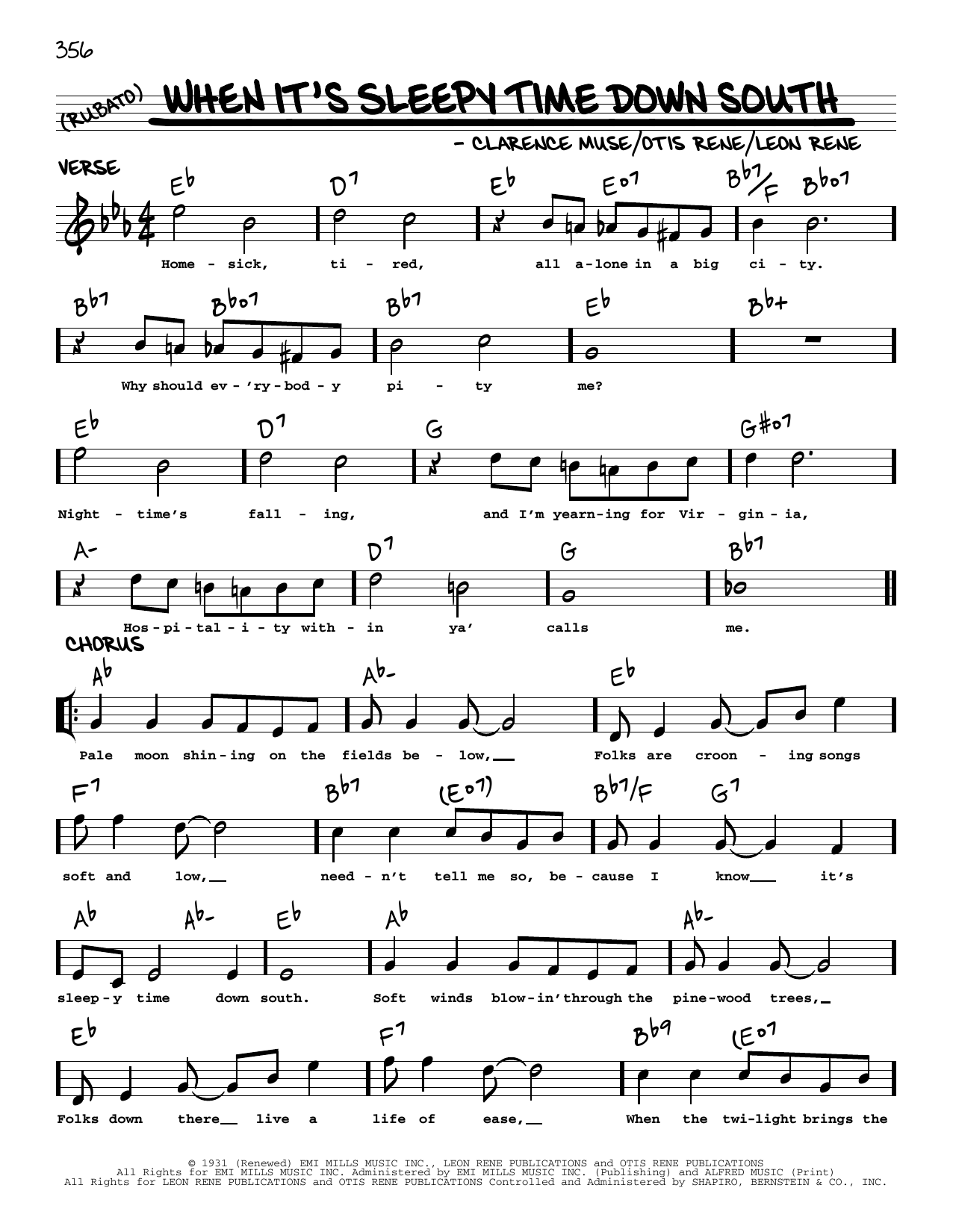 Louis Armstrong When It's Sleepy Time Down South (arr. Robert Rawlins) Sheet Music Notes & Chords for Real Book – Melody, Lyrics & Chords - Download or Print PDF