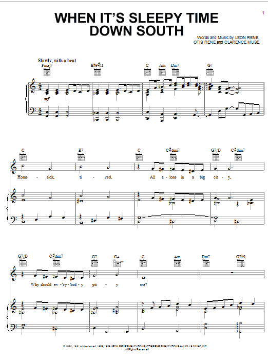 Louis Armstrong When It's Sleepy Time Down South Sheet Music Notes & Chords for Piano, Vocal & Guitar (Right-Hand Melody) - Download or Print PDF