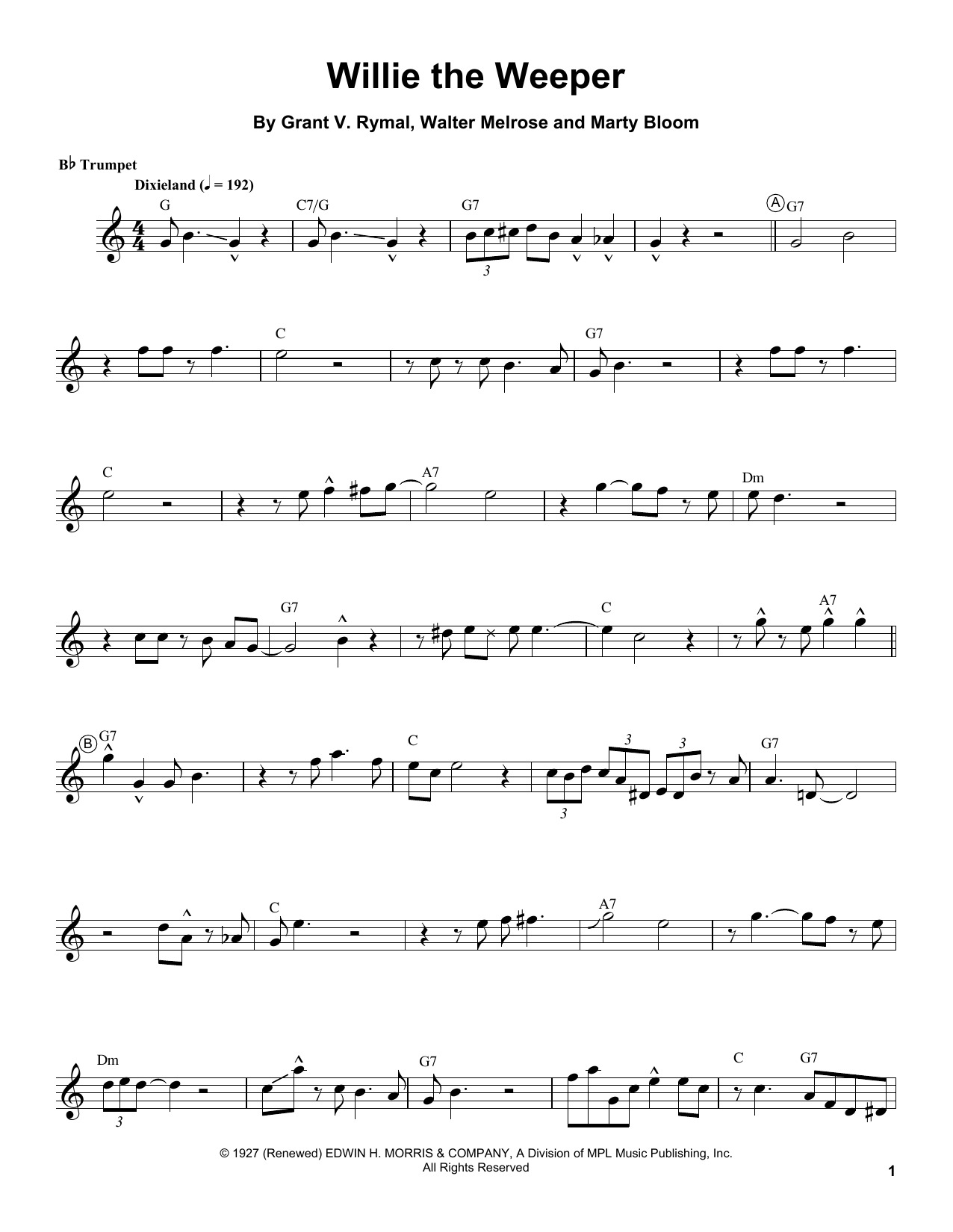 Louis Armstrong Willie The Weeper Sheet Music Notes & Chords for Trumpet Transcription - Download or Print PDF