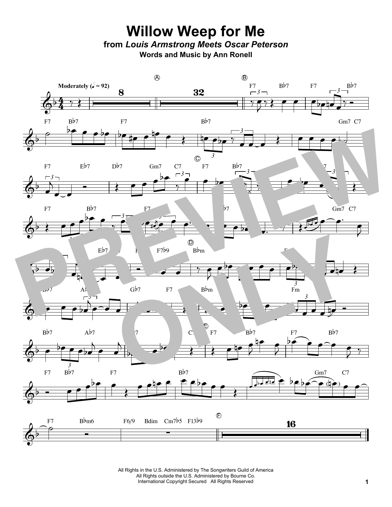 Louis Armstrong Willow Weep For Me Sheet Music Notes & Chords for Trumpet Transcription - Download or Print PDF