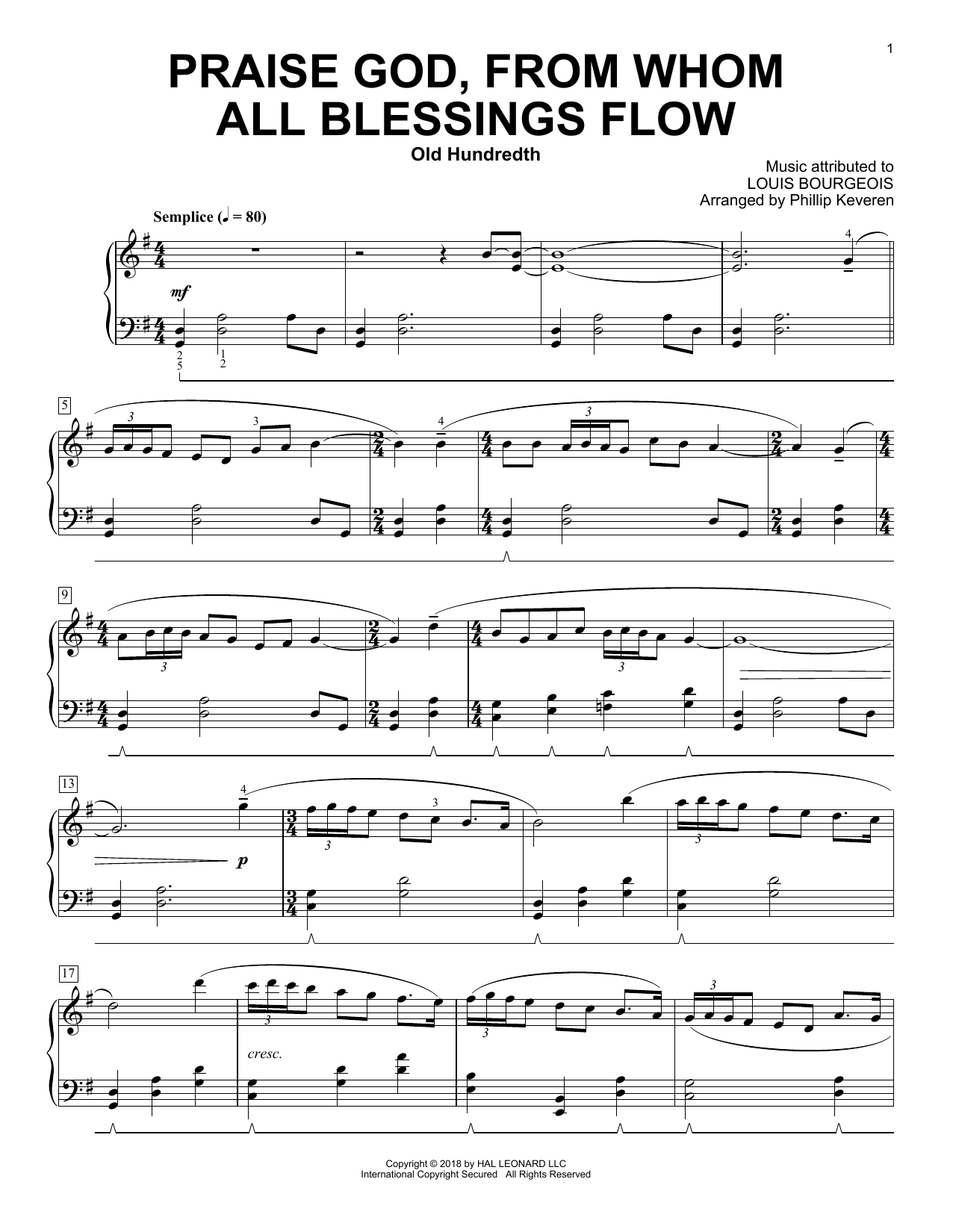 Louis Bourgeois Praise God, From Whom All Blessings Flow (arr. Phillip Keveren) Sheet Music Notes & Chords for Piano - Download or Print PDF