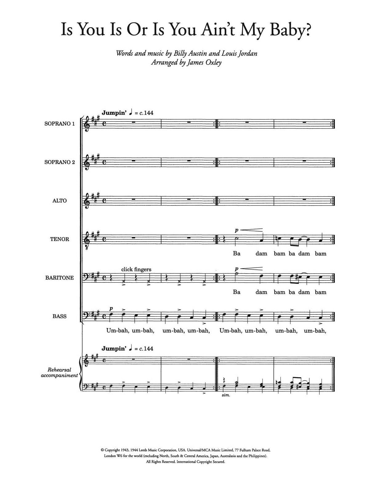 Louis Jordan Is You Is, Or Is You Ain't (Ma' Baby) (arr. James Oxley) Sheet Music Notes & Chords for Piano, Vocal & Guitar - Download or Print PDF