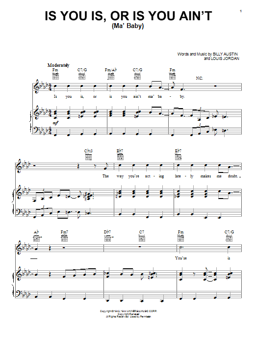 Louis Jordan Is You Is, Or Is You Ain't (Ma' Baby) Sheet Music Notes & Chords for Ukulele - Download or Print PDF