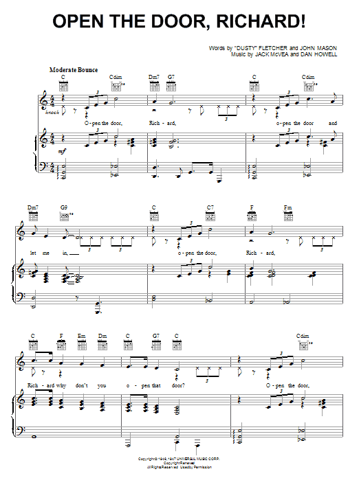 Louis Jordan Open The Door, Richard! Sheet Music Notes & Chords for Piano, Vocal & Guitar (Right-Hand Melody) - Download or Print PDF