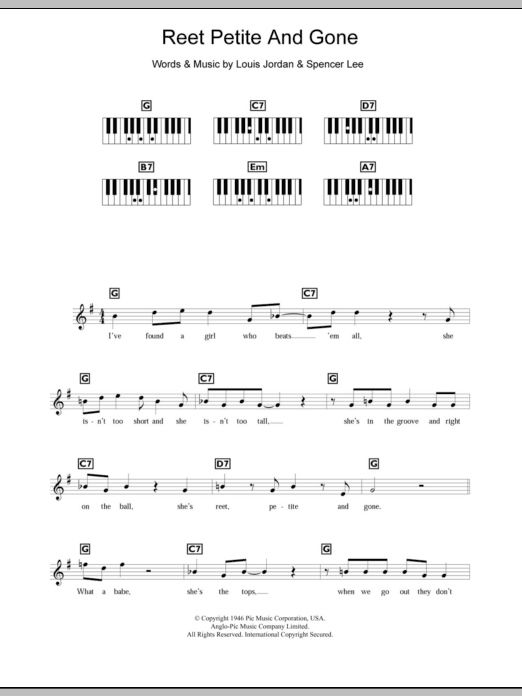 Louis Jordan Reet Petite And Gone Sheet Music Notes & Chords for Piano Chords/Lyrics - Download or Print PDF