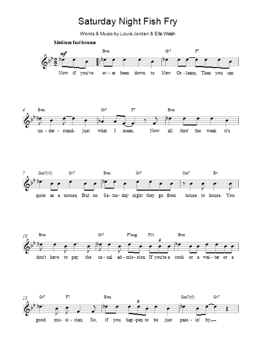Louis Jordan Saturday Night Fish Fry Sheet Music Notes & Chords for Piano, Vocal & Guitar (Right-Hand Melody) - Download or Print PDF