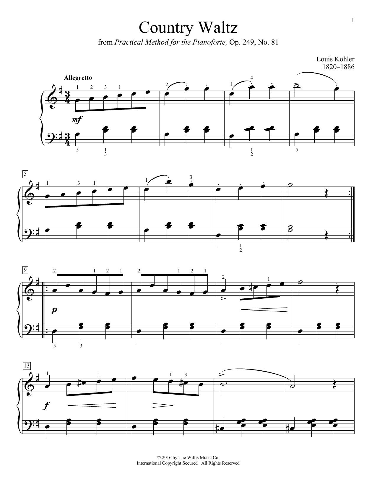 Louis Kohler Country Waltz Sheet Music Notes & Chords for Educational Piano - Download or Print PDF