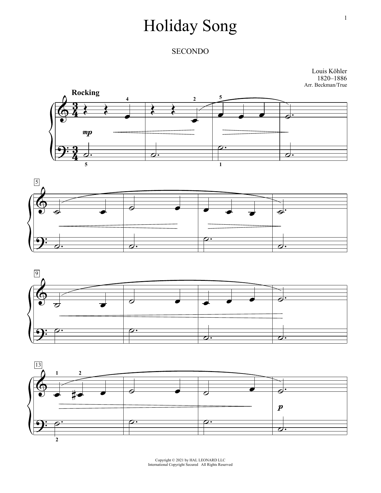 Louis Kohler Holiday Song Sheet Music Notes & Chords for Piano Duet - Download or Print PDF