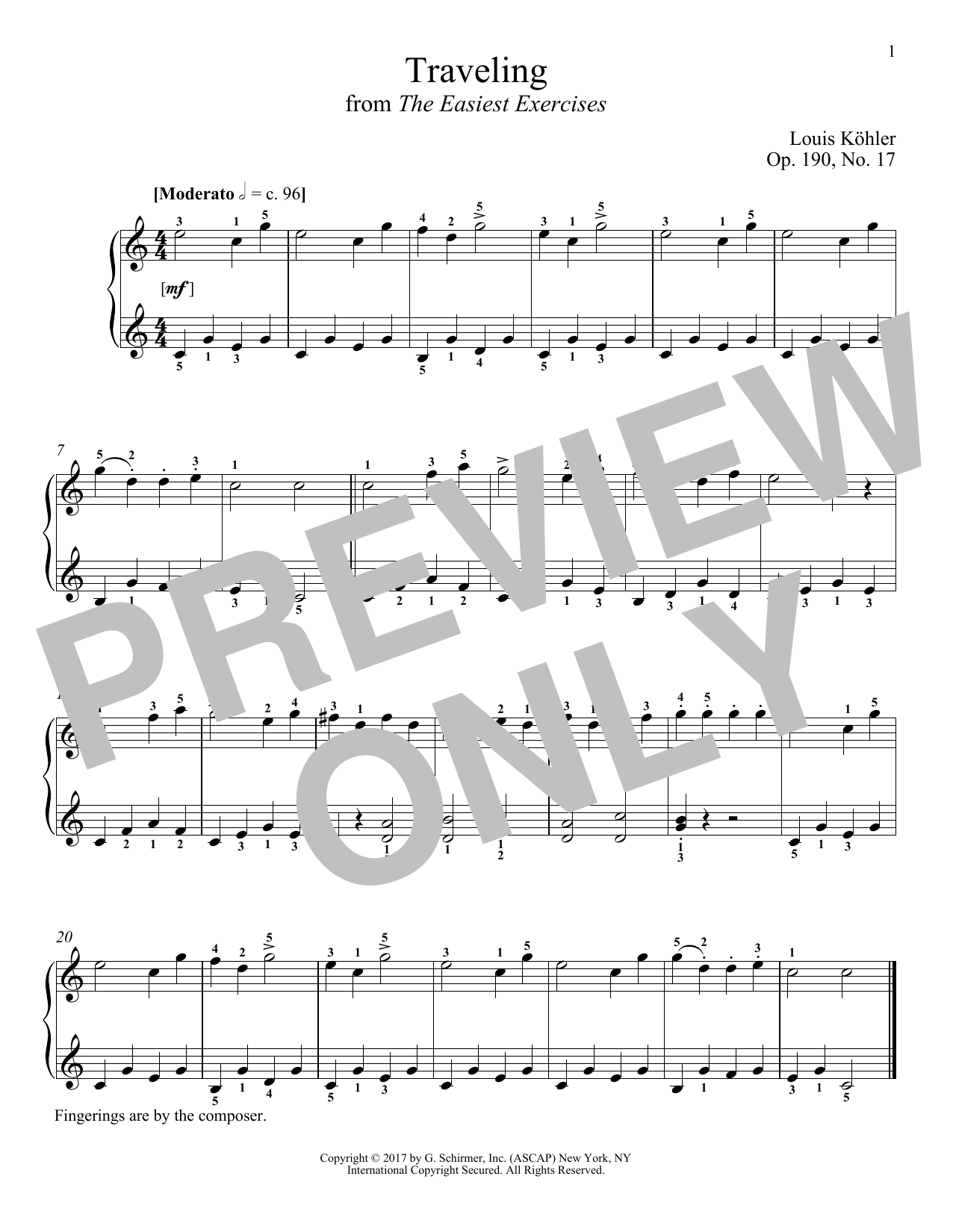Louis Kohler Traveling, Op. 190, No. 17 Sheet Music Notes & Chords for Piano - Download or Print PDF