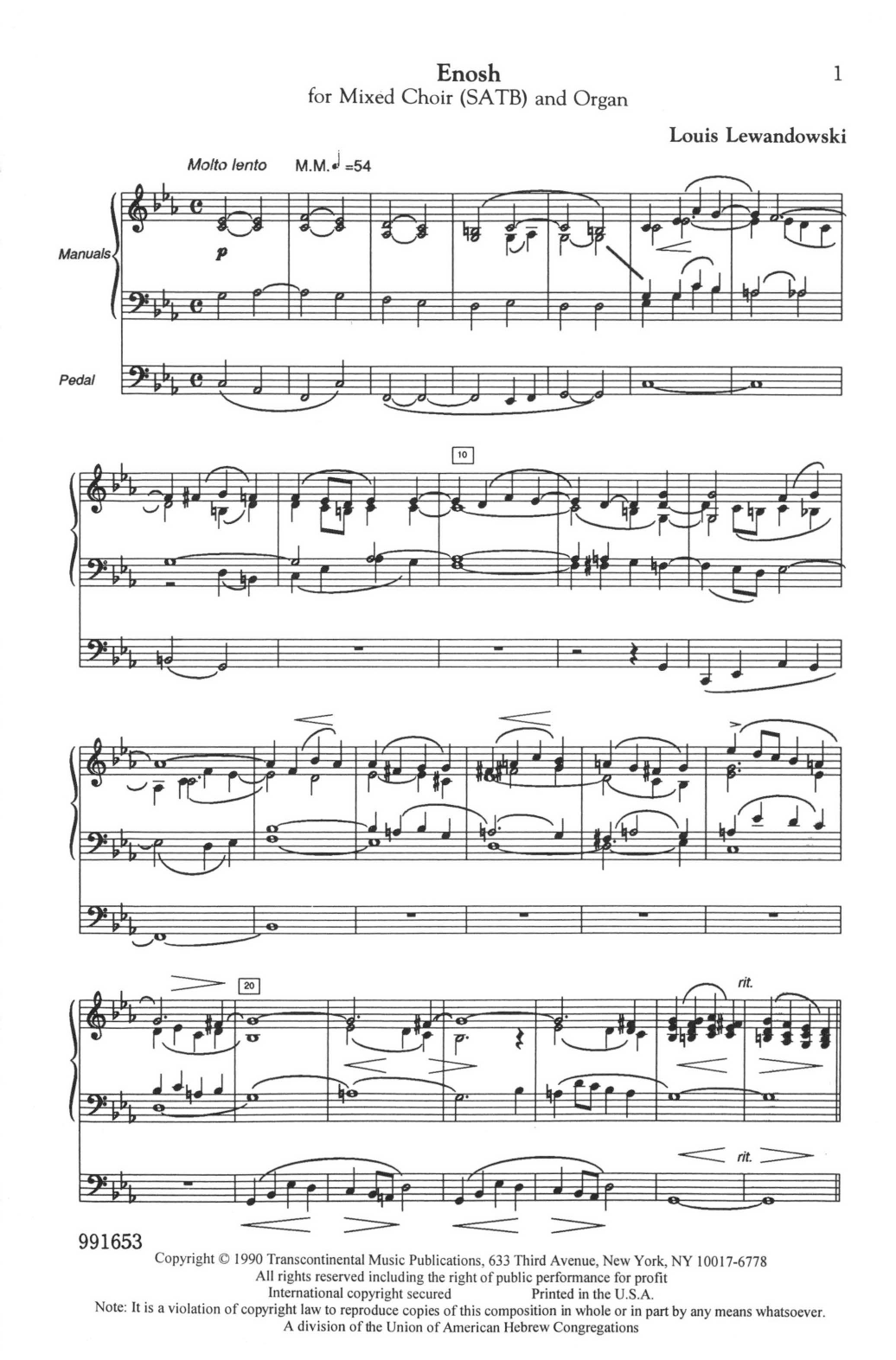Louis Lewandowski Enosh Sheet Music Notes & Chords for SATB Choir - Download or Print PDF