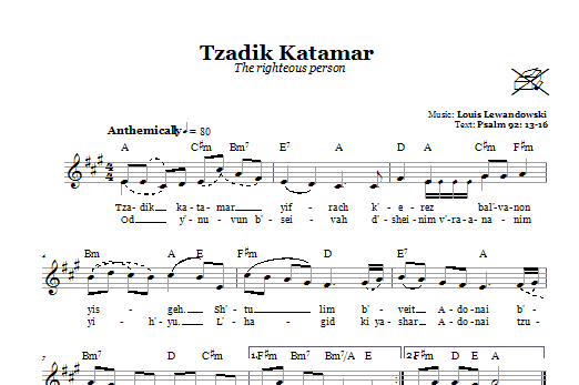 Louis Lewandowski Tzadik Katamar (The Righteous Person) Sheet Music Notes & Chords for Melody Line, Lyrics & Chords - Download or Print PDF