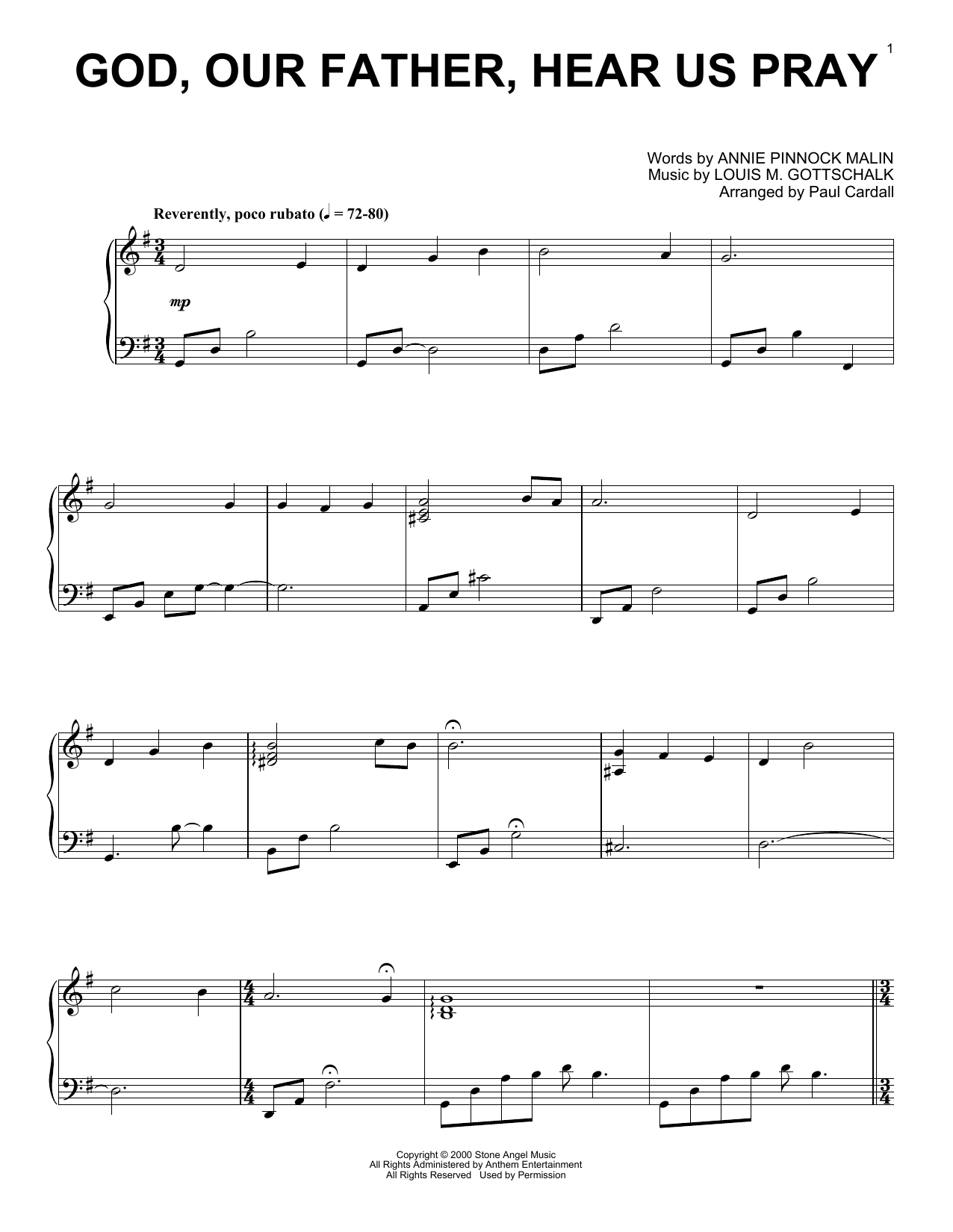 Louis M. Gottschalk God, Our Father, Hear Us Pray (arr. Paul Cardall) Sheet Music Notes & Chords for Piano Solo - Download or Print PDF