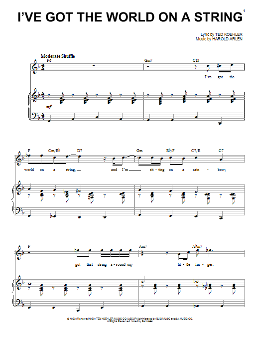 Louis Prima I've Got The World On A String Sheet Music Notes & Chords for Piano & Vocal - Download or Print PDF