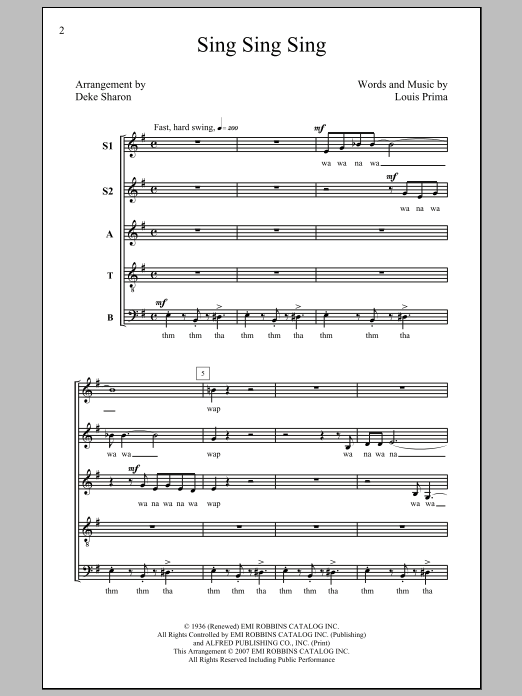 Louis Prima Sing, Sing, Sing (arr. Deke Sharon) Sheet Music Notes & Chords for SATB - Download or Print PDF