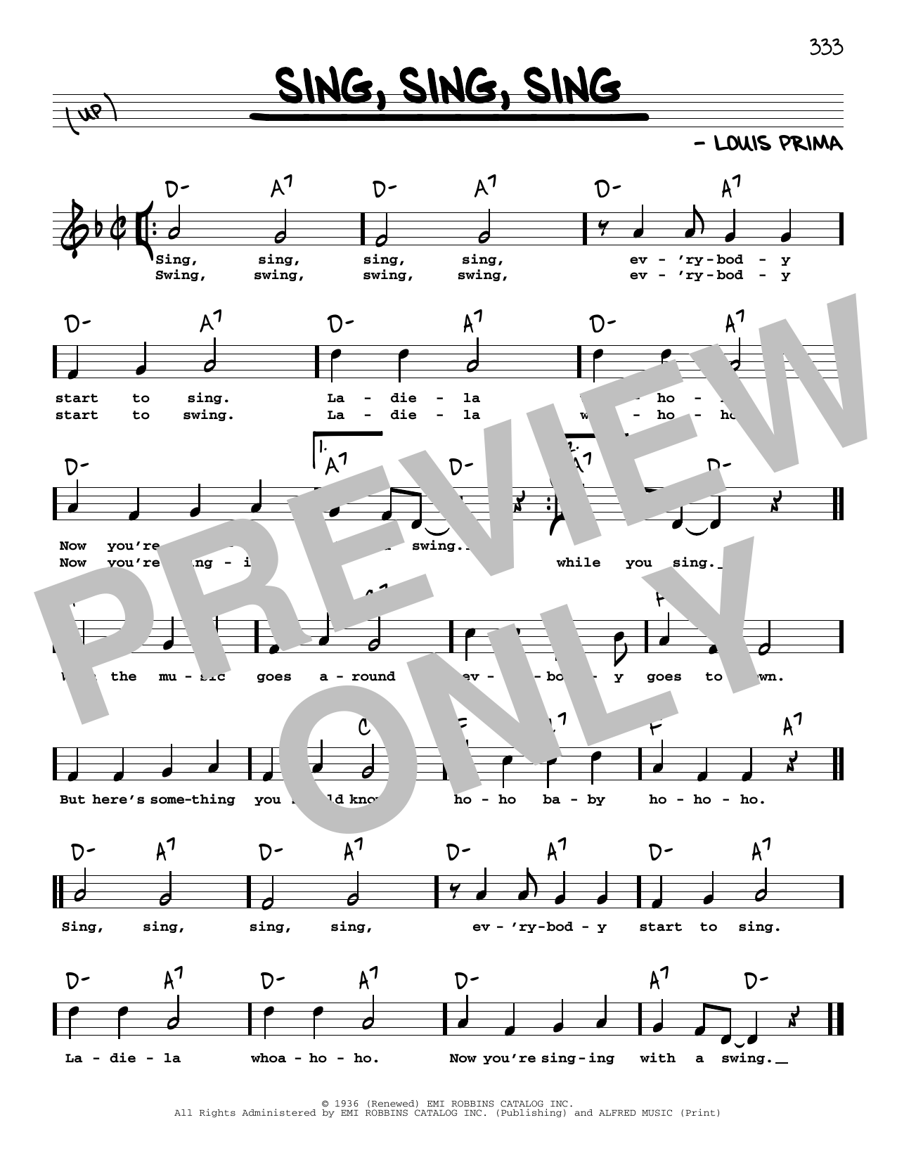 Louis Prima Sing, Sing, Sing (High Voice) Sheet Music Notes & Chords for Real Book – Melody, Lyrics & Chords - Download or Print PDF