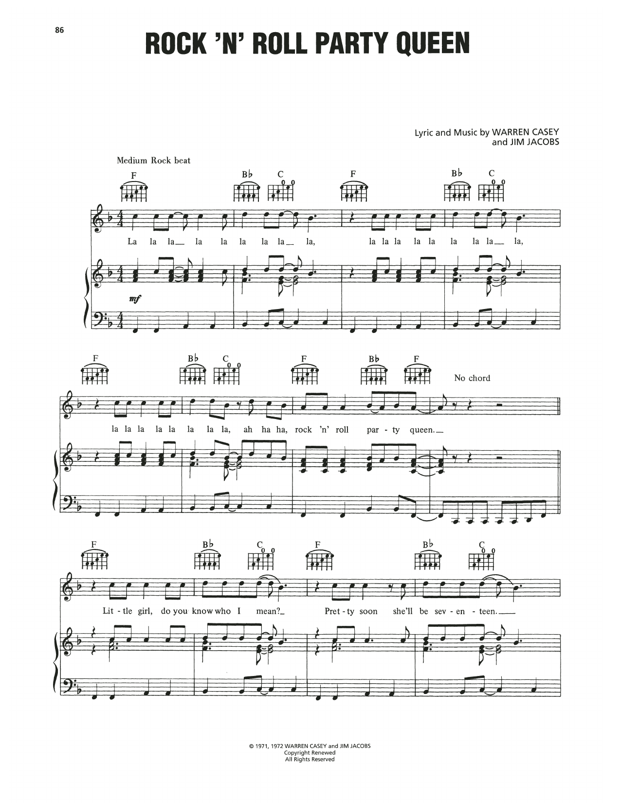 Louis St. Louis Rock 'N' Roll Party Queen (from Grease) Sheet Music Notes & Chords for Piano, Vocal & Guitar (Right-Hand Melody) - Download or Print PDF