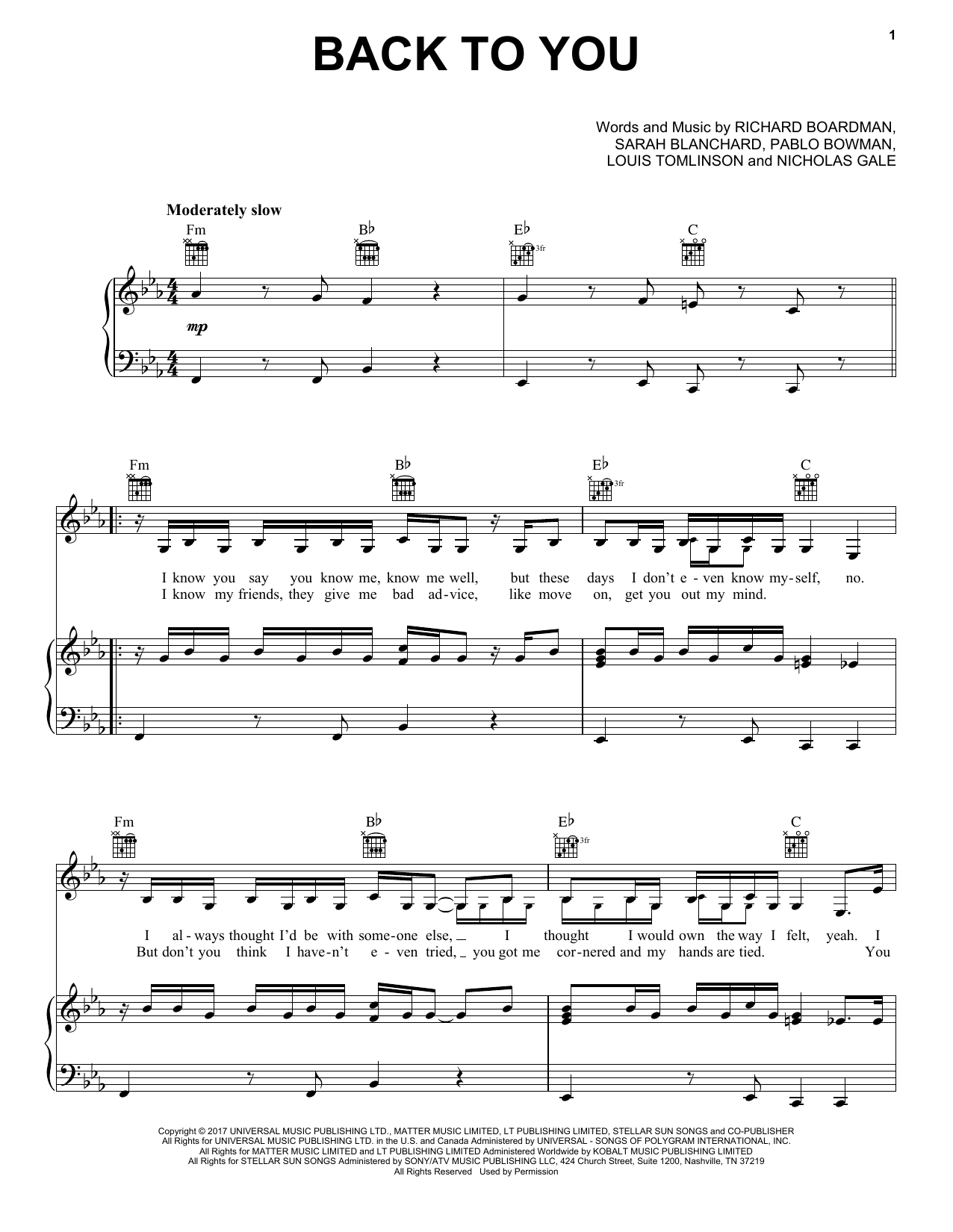 Louis Tomlinson feat. Bebe Rexha & Digital Farm Animals Back To You Sheet Music Notes & Chords for Piano, Vocal & Guitar (Right-Hand Melody) - Download or Print PDF