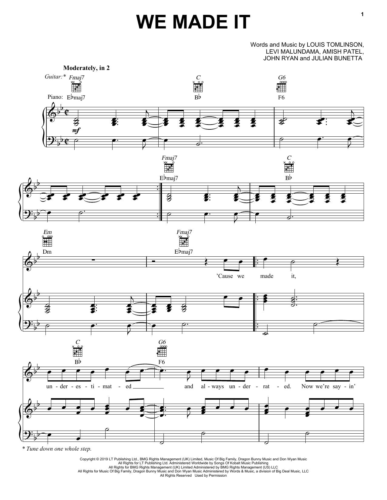 Louis Tomlinson We Made It Sheet Music Notes & Chords for Piano, Vocal & Guitar (Right-Hand Melody) - Download or Print PDF