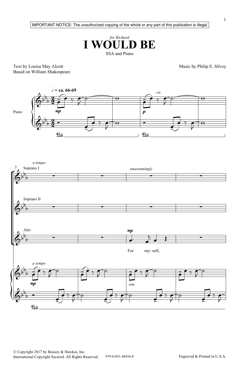 Louisa May Alcott I Would Be Sheet Music Notes & Chords for SSA - Download or Print PDF