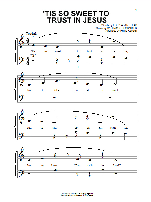 Louisa M.R. Stead 'Tis So Sweet To Trust In Jesus Sheet Music Notes & Chords for Piano - Download or Print PDF
