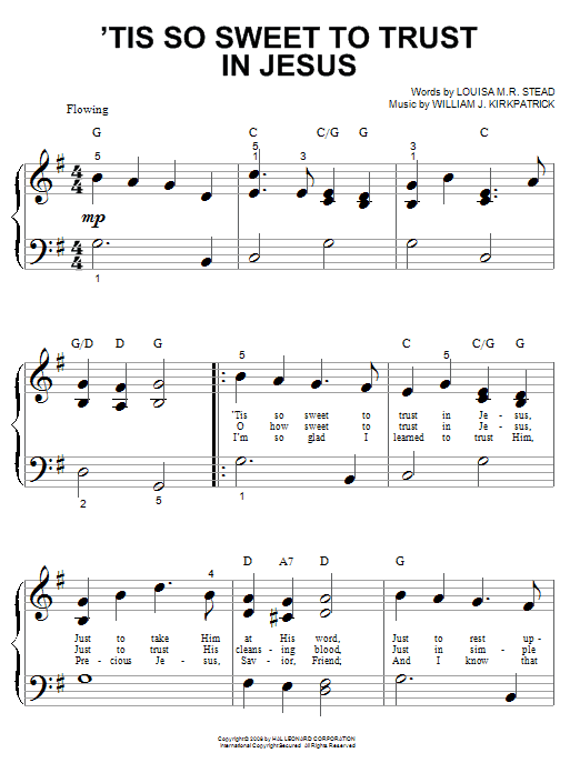 Louisa M.R. Stead 'Tis So Sweet To Trust In Jesus Sheet Music Notes & Chords for Piano - Download or Print PDF