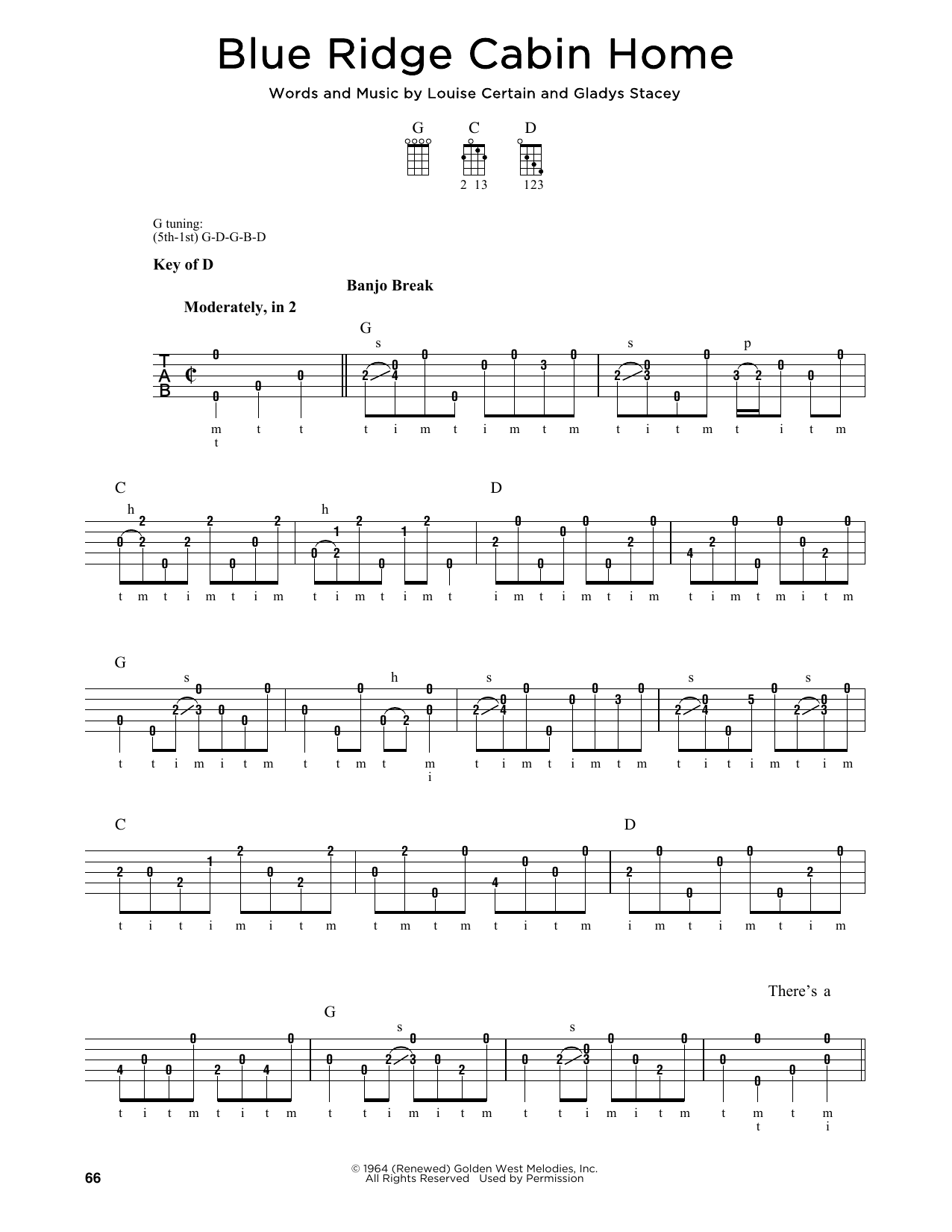 Louise Certain Blue Ridge Cabin Home (arr. Greg Cahill) Sheet Music Notes & Chords for Banjo - Download or Print PDF