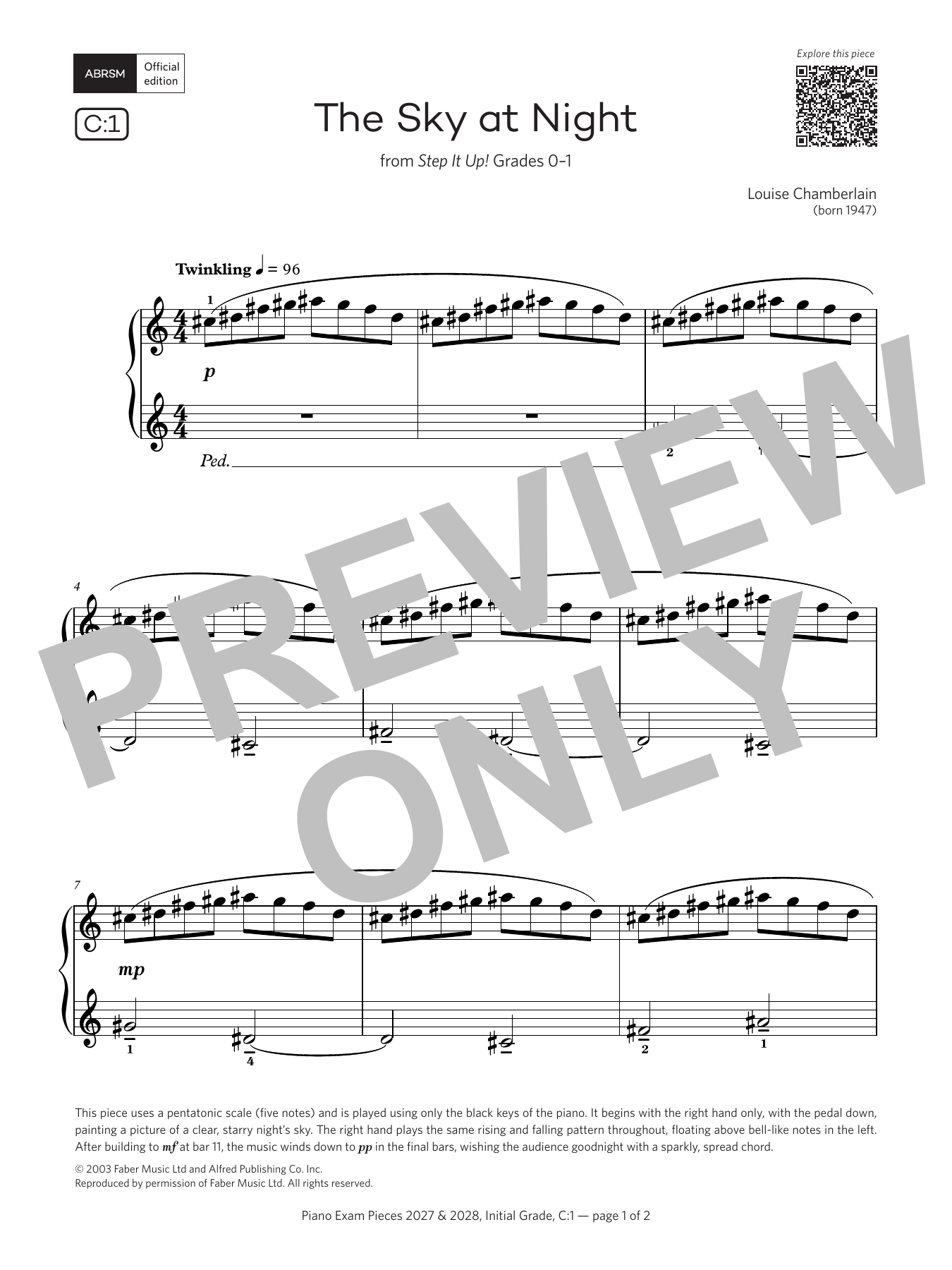 Louise Chamberlain The Sky at Night (Grade Initial, list C1, from the ABRSM Piano Syllabus 2027 & 2028) Sheet Music Notes & Chords for Piano Solo - Download or Print PDF