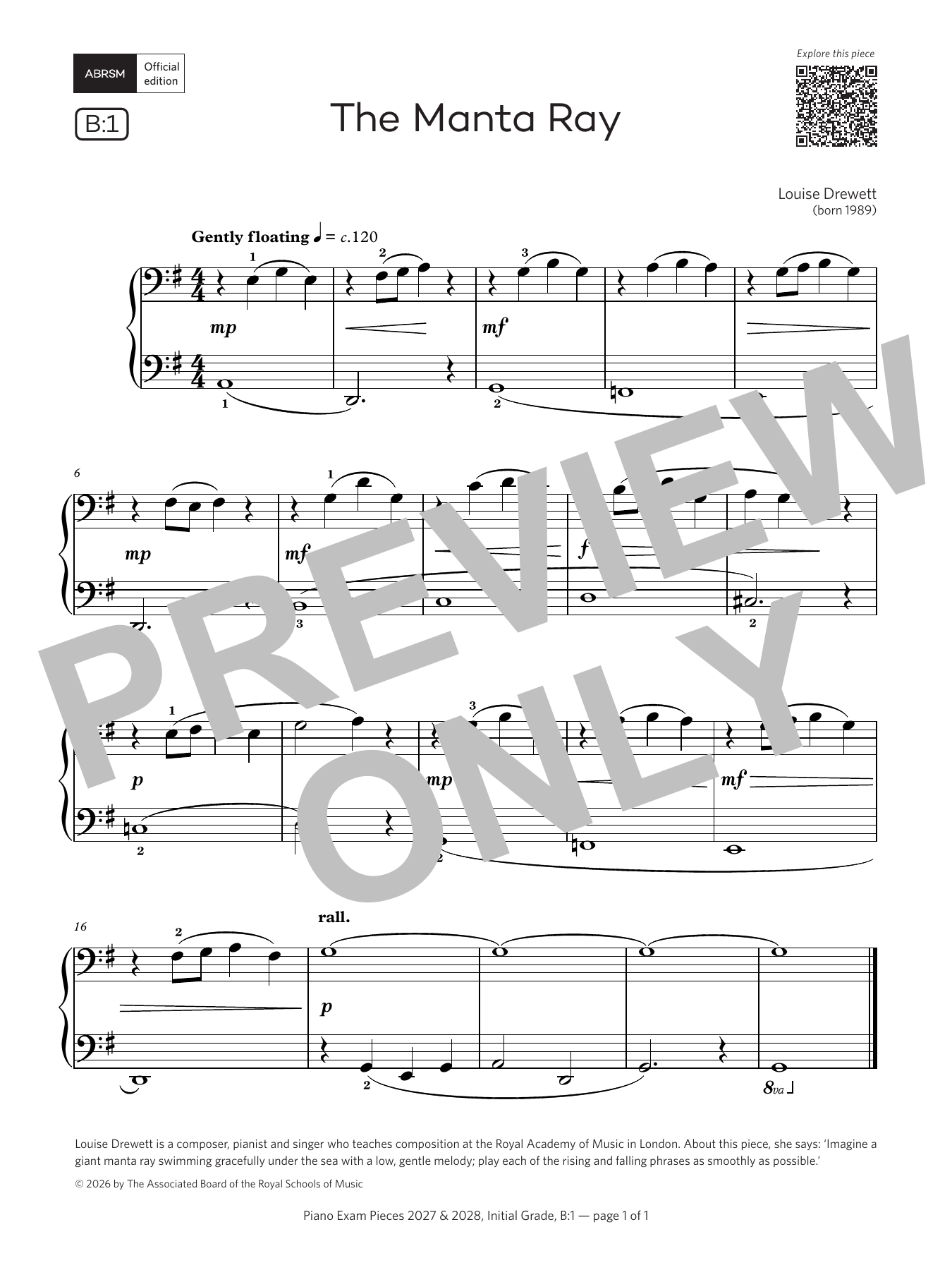Louise Drewett The Manta Ray (Grade Initial, list B1, from the ABRSM Piano Syllabus 2027 & 2028) Sheet Music Notes & Chords for Piano Solo - Download or Print PDF