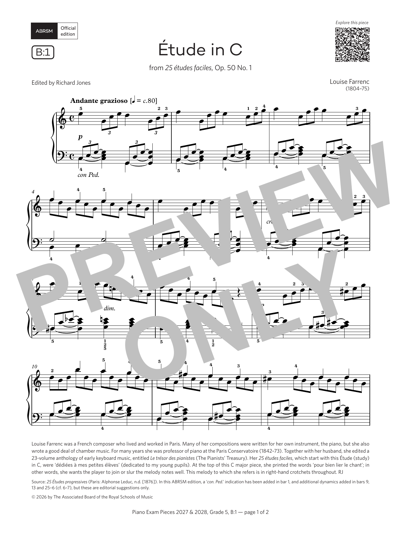 Louise Farrenc Étude in C (Grade 5, list B1, from the ABRSM Piano Syllabus 2027 & 2028) Sheet Music Notes & Chords for Piano Solo - Download or Print PDF