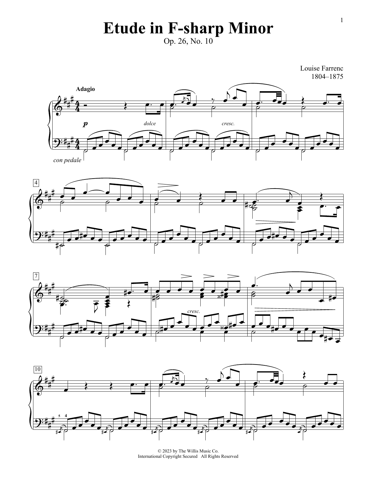 Louise Farrenc Etude In F-Sharp Minor, Op. 26, No. 10 Sheet Music Notes & Chords for Educational Piano - Download or Print PDF