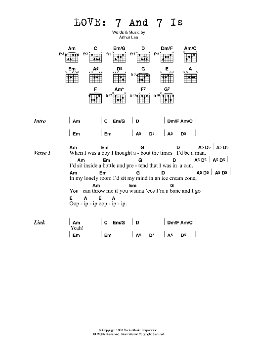 Love 7 And 7 Is Sheet Music Notes & Chords for Lyrics & Chords - Download or Print PDF