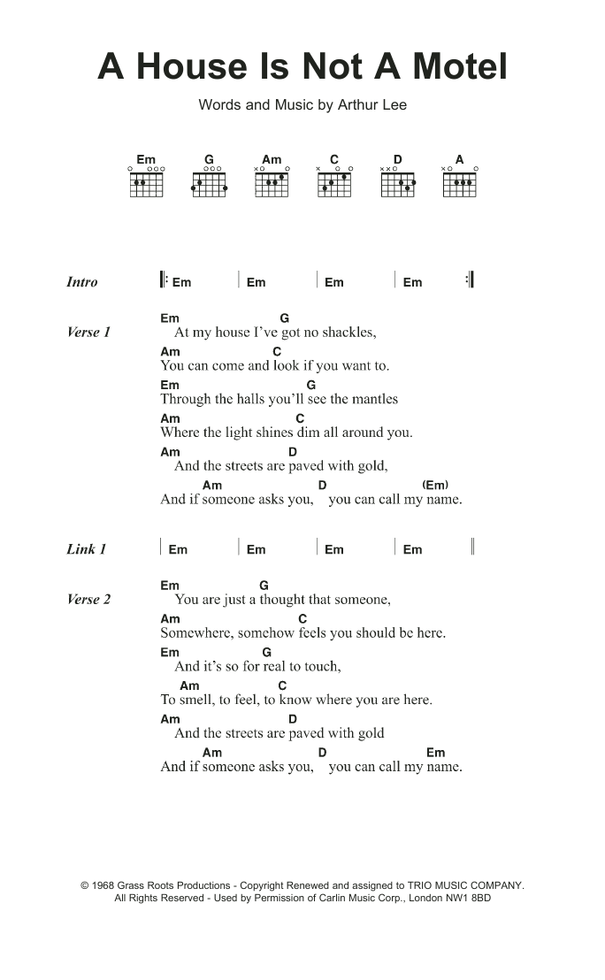 Love A House Is Not A Motel Sheet Music Notes & Chords for Lyrics & Chords - Download or Print PDF