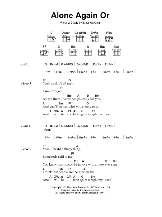 Love Alone Again Or Sheet Music Notes & Chords for Piano, Vocal & Guitar (Right-Hand Melody) - Download or Print PDF