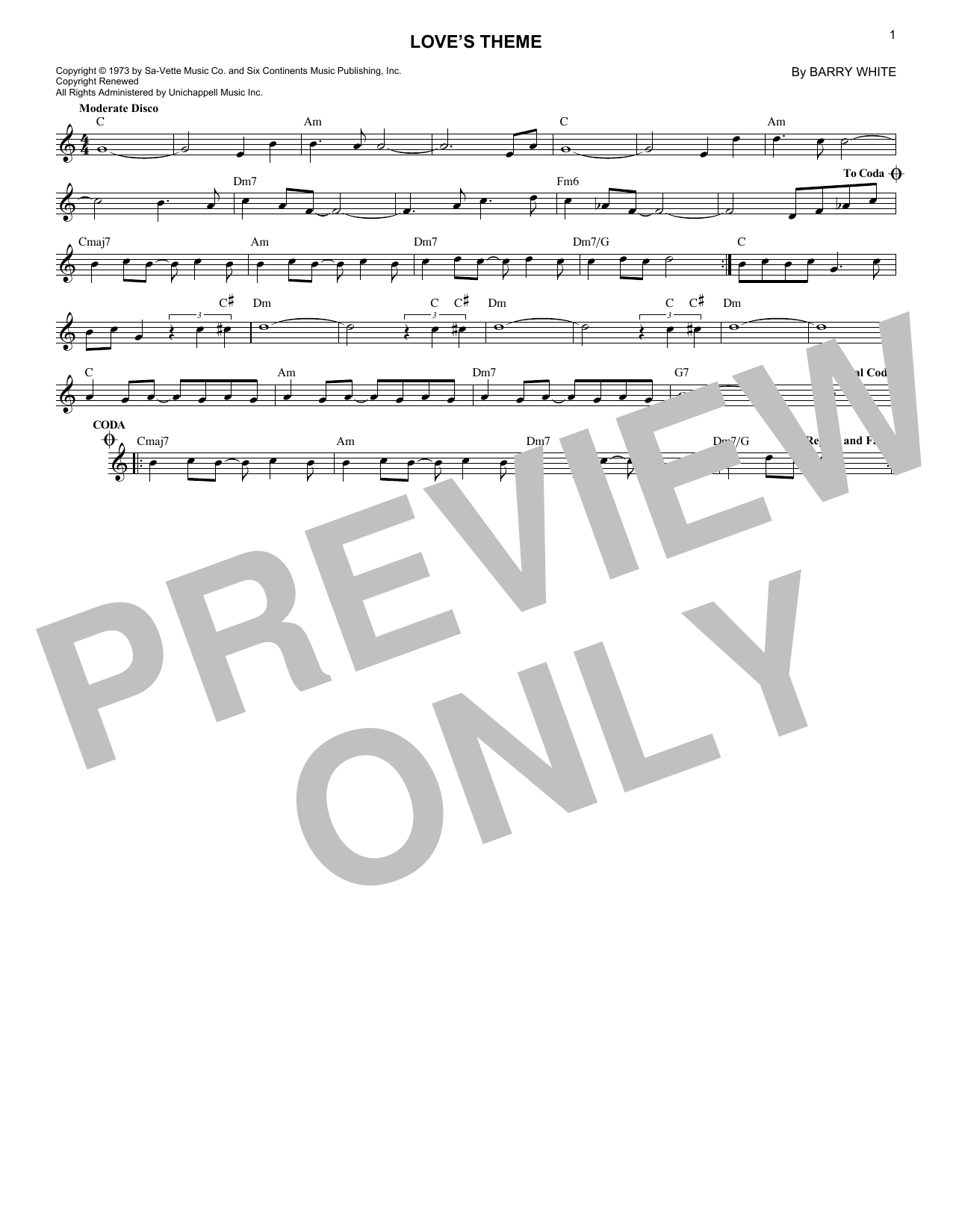 Love Unlimited Orchestra Love's Theme Sheet Music Notes & Chords for Melody Line, Lyrics & Chords - Download or Print PDF