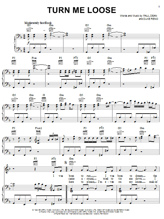 Loverboy Turn Me Loose sheet music notes and chords. Download Printable PDF.