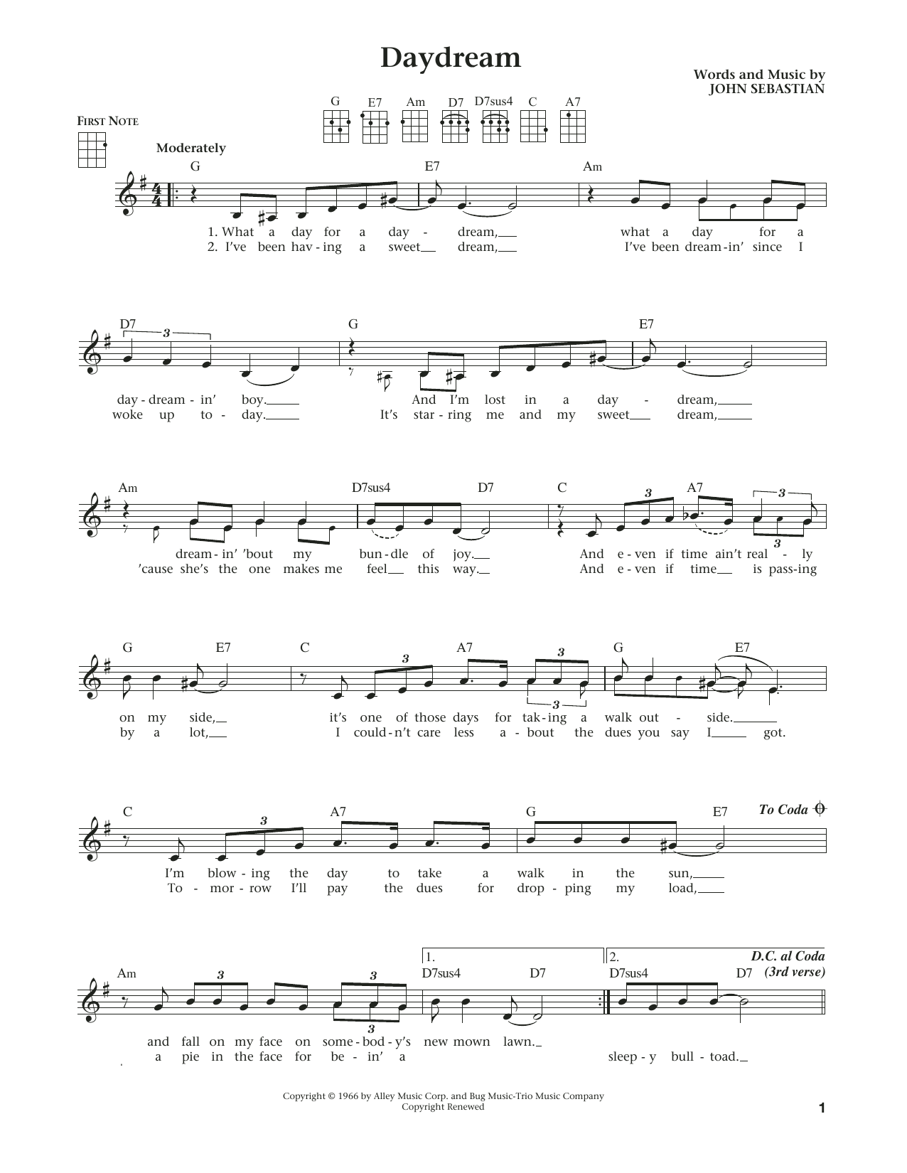 Lovin' Spoonful Daydream (from The Daily Ukulele) (arr. Liz and Jim Beloff) Sheet Music Notes & Chords for Ukulele - Download or Print PDF