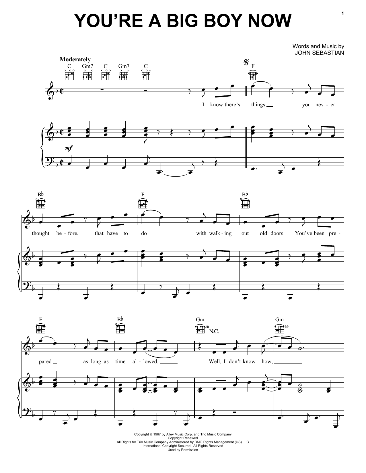 Lovin' Spoonful You're A Big Boy Now Sheet Music Notes & Chords for Piano, Vocal & Guitar (Right-Hand Melody) - Download or Print PDF