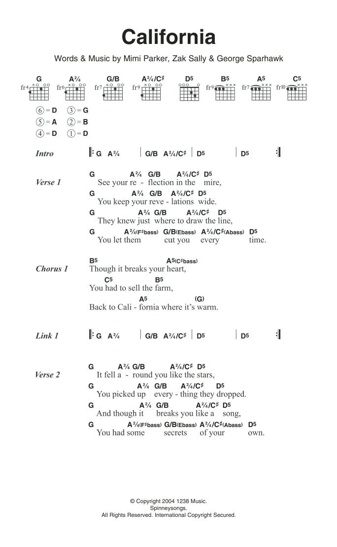 Low California Sheet Music Notes & Chords for Lyrics & Chords - Download or Print PDF