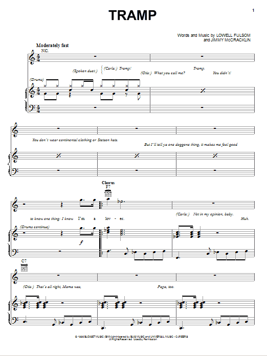 Lowell Fulsom Tramp Sheet Music Notes & Chords for Piano, Vocal & Guitar (Right-Hand Melody) - Download or Print PDF