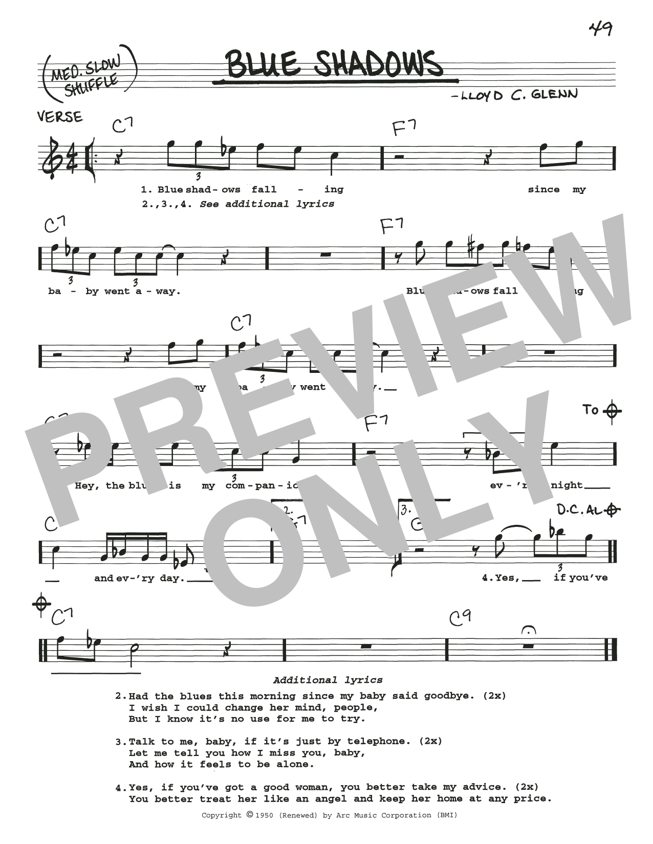 Lowell Fulson Blue Shadows Sheet Music Notes & Chords for Real Book – Melody, Lyrics & Chords - Download or Print PDF